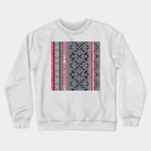 Burgundy, Pink, Navy & Grey Vintage Bohemian Wallpaper Crewneck Sweatshirt by micklyn